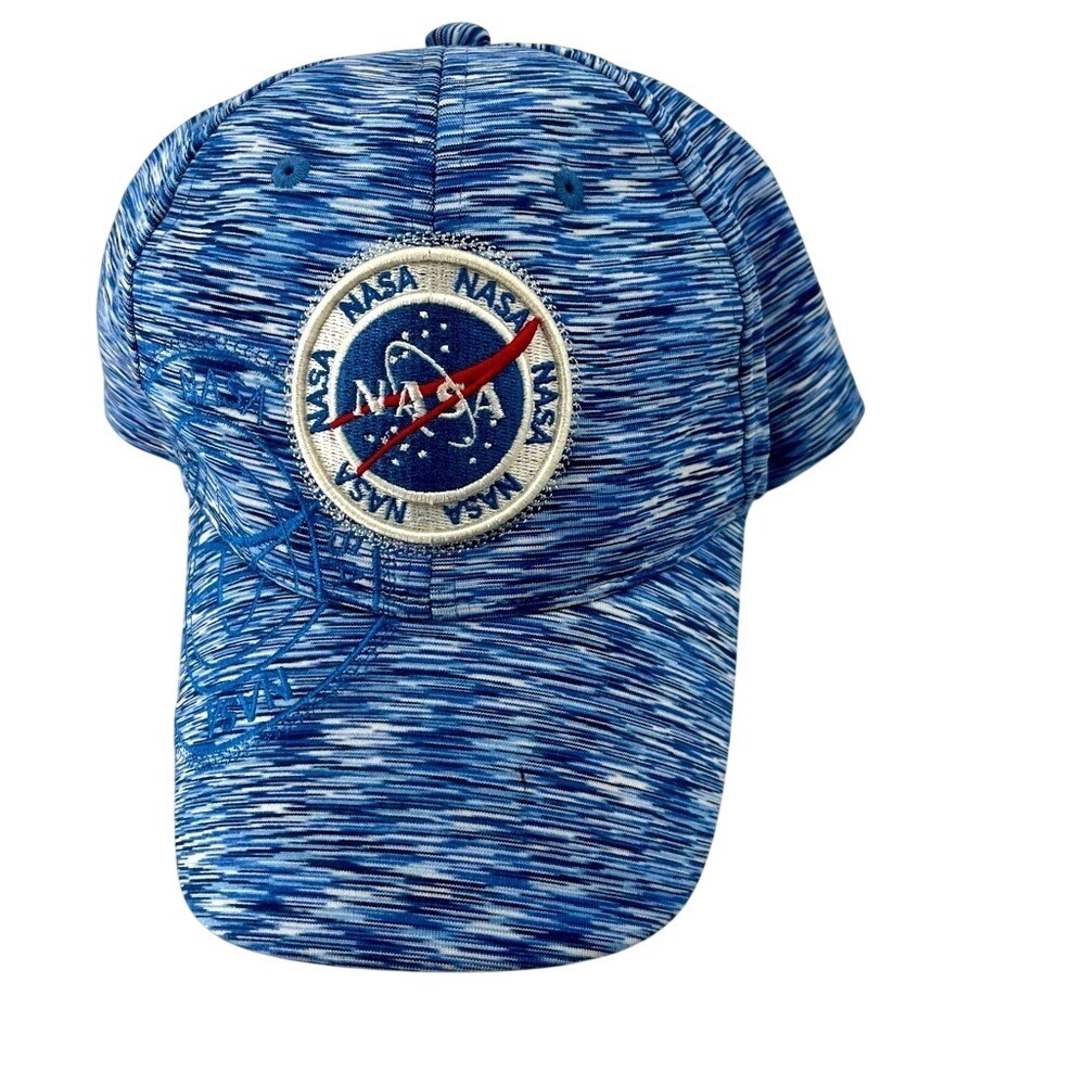 NASA Baseball Cap Blue White Space Dye Marl Adjustable Hat‎ Logo Patch unisex
